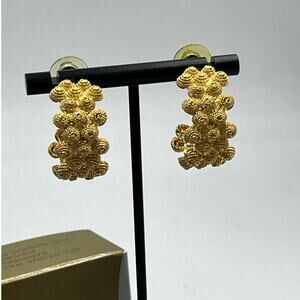 Avon Vintage Gold Plated Hazelnut‎ Popcorn Bumpy Bee Hive Pierced Hoops Earrings